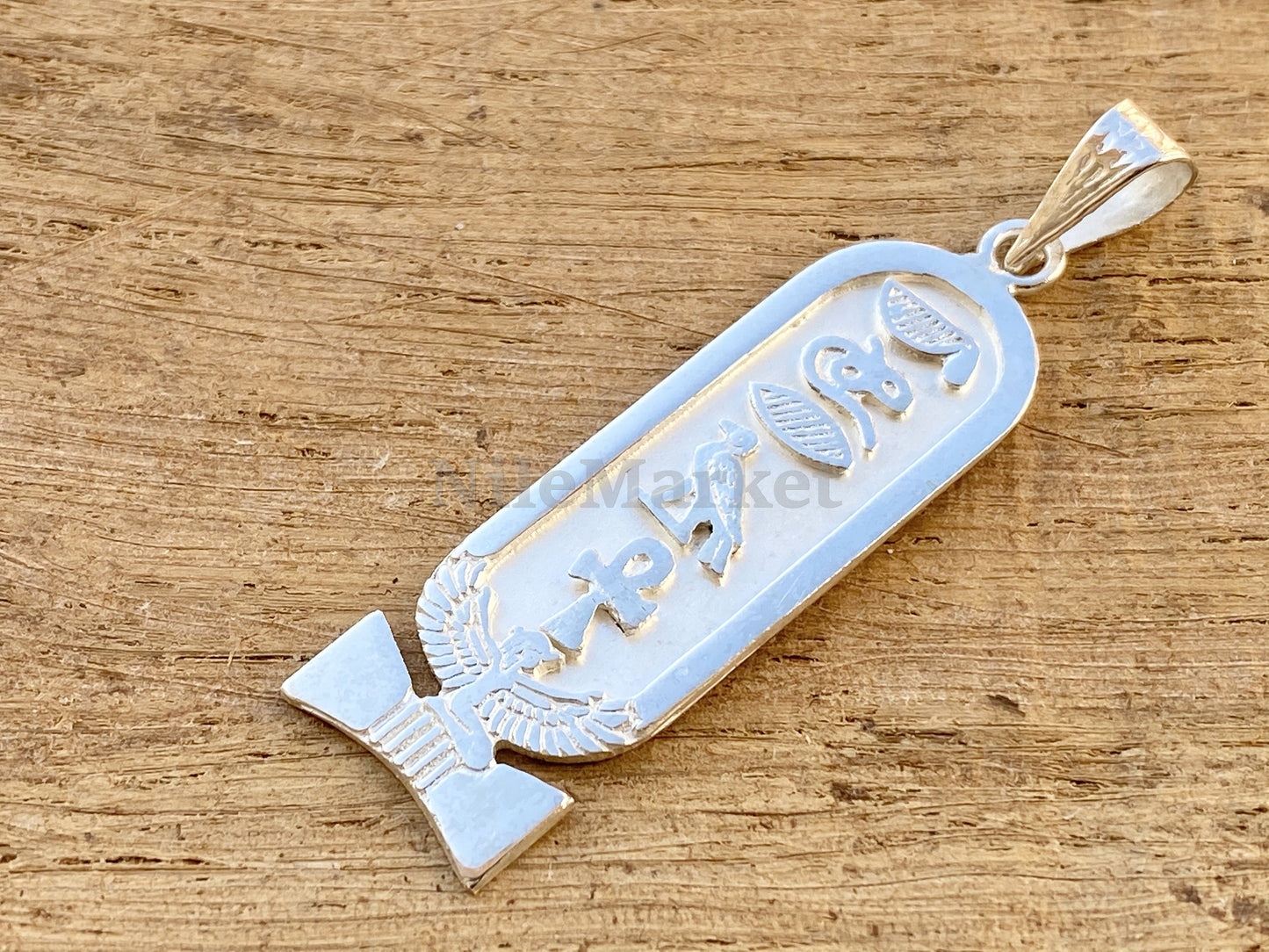 Egyptian Winged Customized Name Isis Sterling Silver Personalized Cartouche Pendant Charm 7 letters