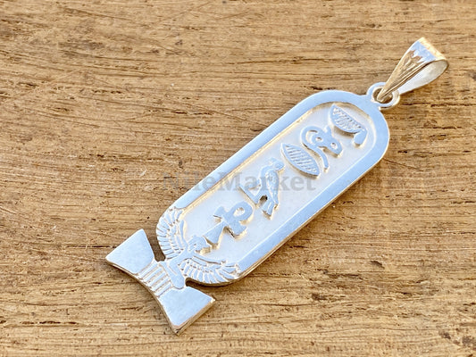 Egyptian Winged Customized Name Isis Sterling Silver Personalized Cartouche Pendant Charm 7 letters