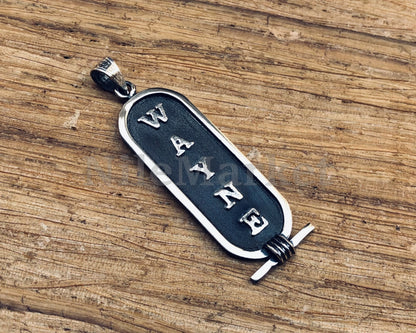 Egyptian Wide Opal Personalized Sterling Silver Cartouche Pendant Charm, WORLD WIDE Express Shipping.