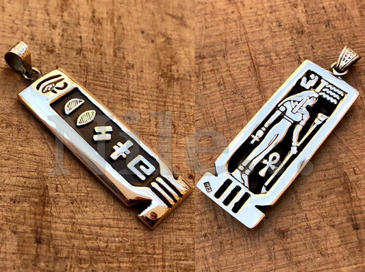 Egyptian Personalized Name Sterling Silver Cartouche Pendant necklace With Isis On The Back