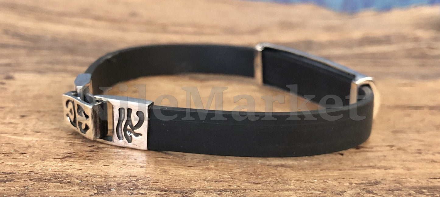 Egyptian Personalized NamePLate Solid Silver Custom Name Cartouche In Leather Bracelet ,WORLD WIDE Express Shipping