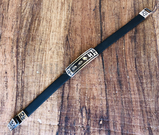 Egyptian Personalized Solid Silver Cartouche In Leather Bracelet ,  WORLD WIDE Express Shipping