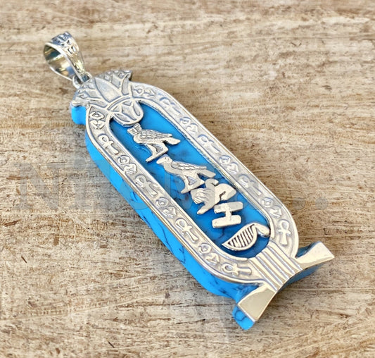 Egyptian Personalized Sterling Silver Cartouche Pendant necklace With Lotus On cartouche name -custom cartouche  - hieroglyph personalize