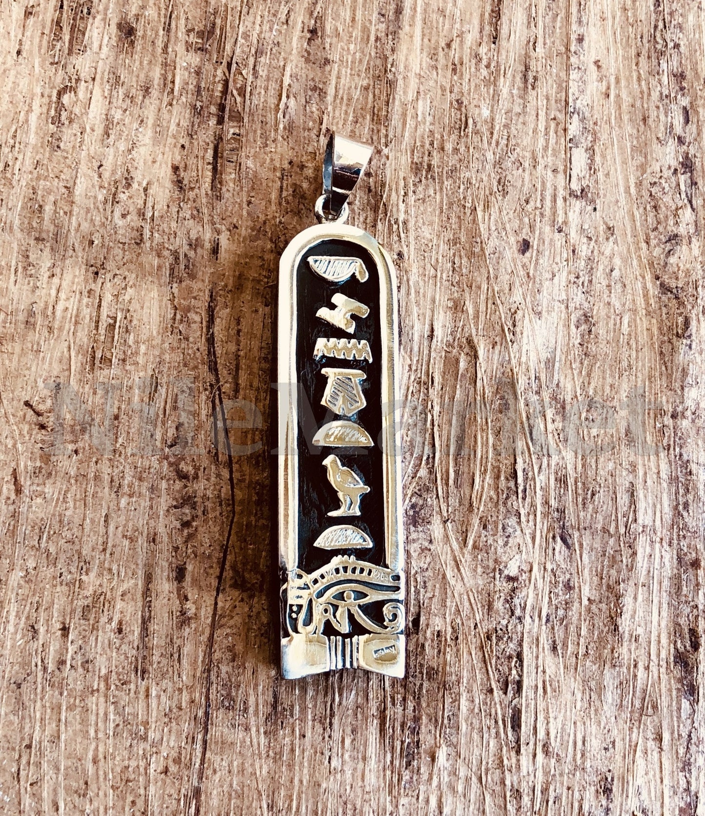 Egyptian Personalized Name Nameplate Dark Ebony Eye Of Horus Sterling Silver Cartouche Charm Pendant  , WORLD WIDE Express Shipping,