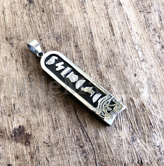 Egyptian Personalized Name Nameplate Dark Ebony Eye Of Horus Sterling Silver Cartouche Charm Pendant  , WORLD WIDE Express Shipping,