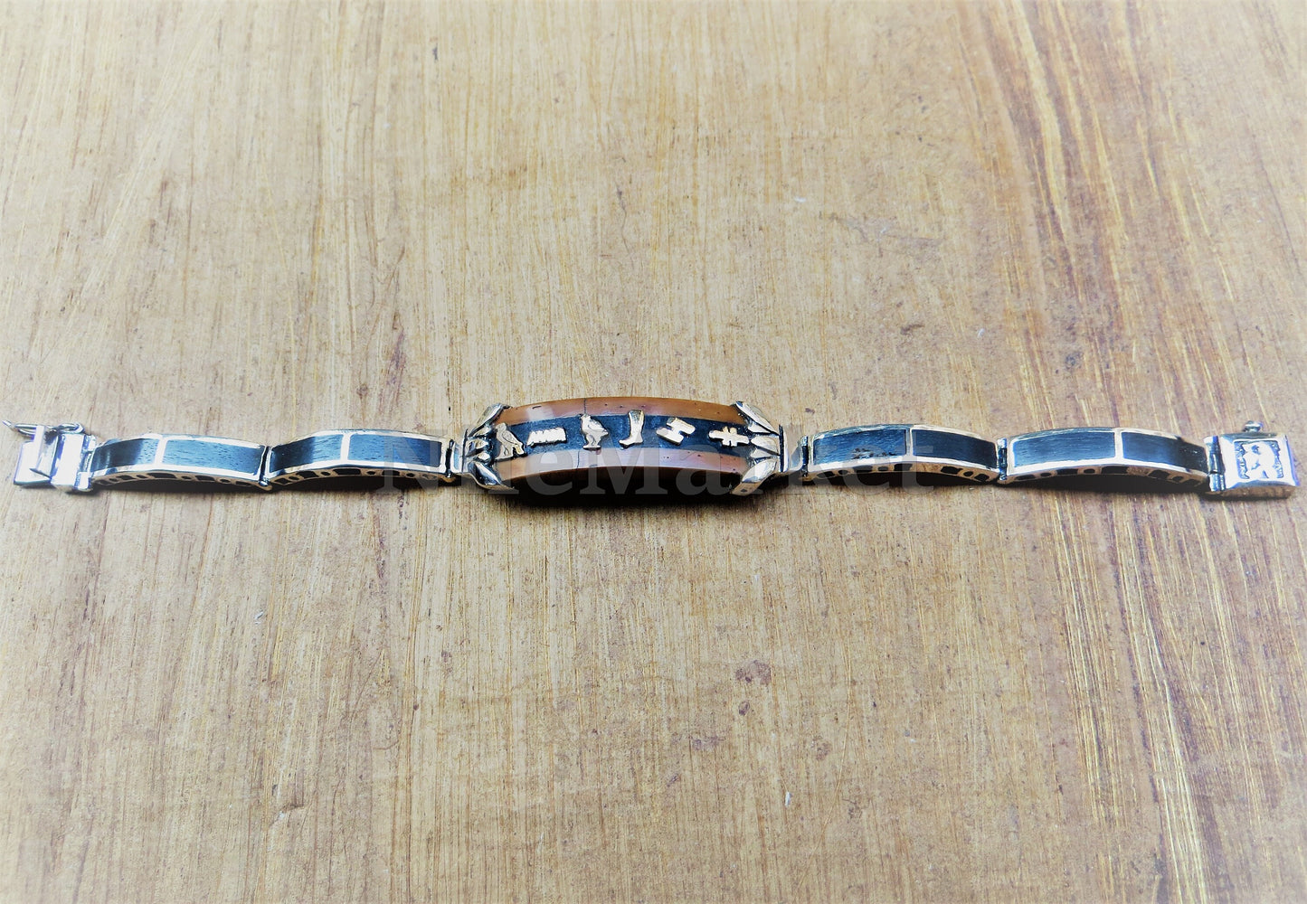 Egyptian Personalized Sterling Silver Lotus Personalized Cartouche Inlaid Cuff Links Bracelet , WORLD WIDE Express Shipping