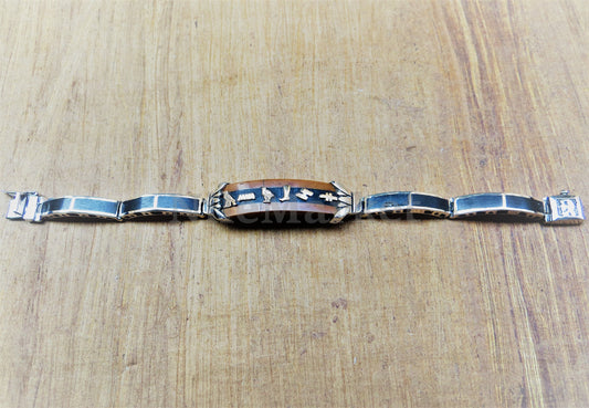Egyptian Personalized Sterling Silver Lotus Personalized Cartouche Inlaid Cuff Links Bracelet , WORLD WIDE Express Shipping