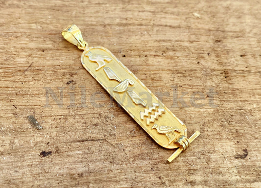 18k Solid Gold Cartouche pendant, Laser cut cartouche Your Name Converted into Ancient Egyptian Hieroglyphic language  Cartouche Charm