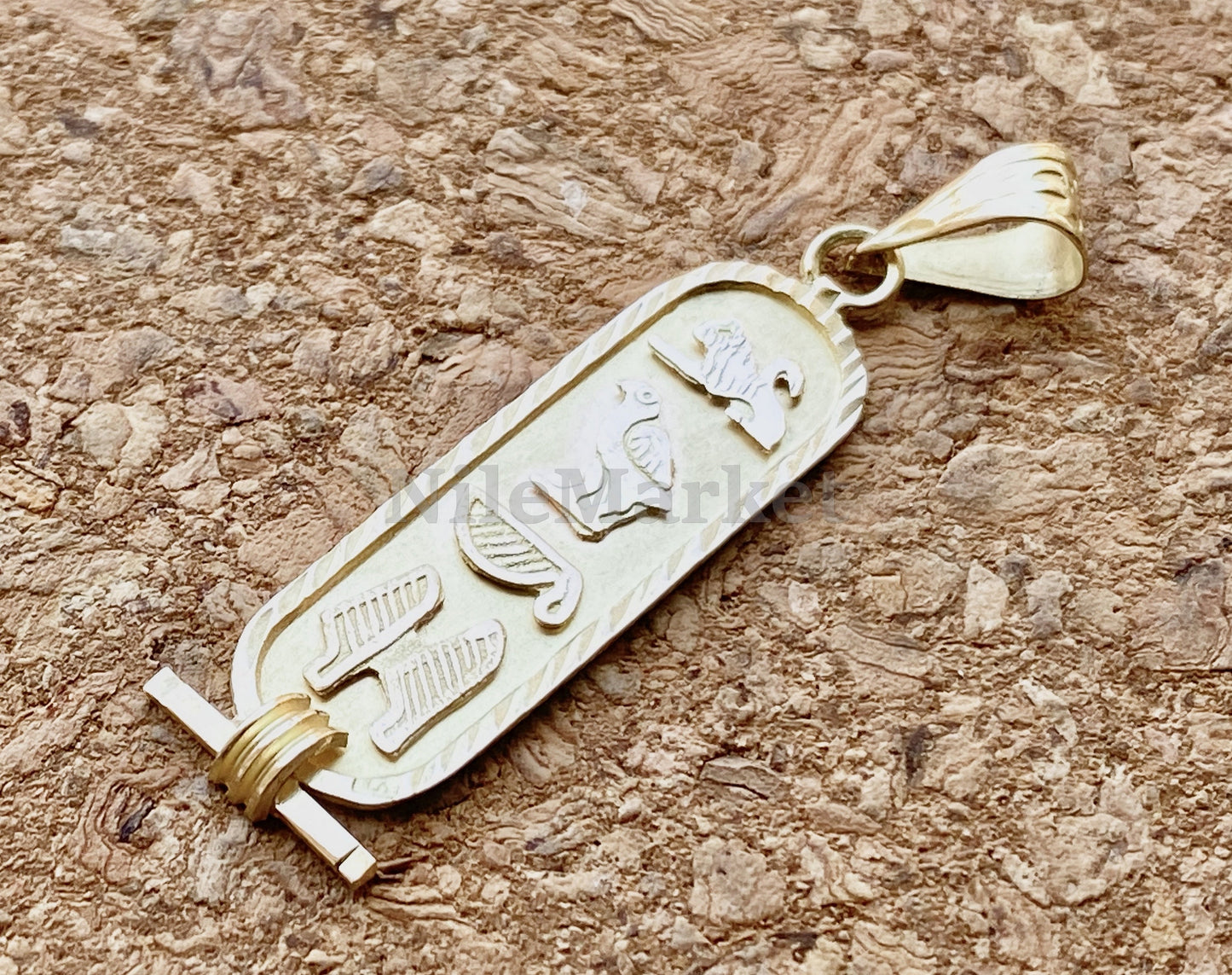 18k Solid Gold Cartouche, Personalised Gold Cartouche Pendant, Ancient Egyptian language, Laser Cut  Gold Cartouche Jewelry