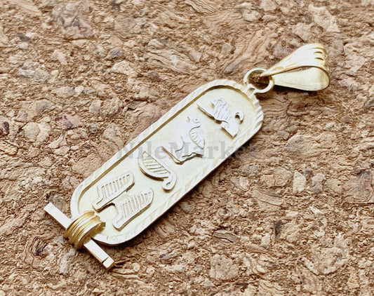 18k Solid Gold Cartouche, Personalised Gold Cartouche Pendant, Ancient Egyptian language, Laser Cut  Gold Cartouche Jewelry