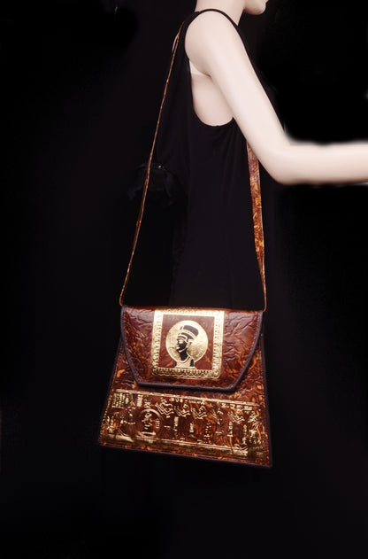 Big Egyptian Hand Made Genuine Leather Nefertiti Scene Genuine Leather Purse