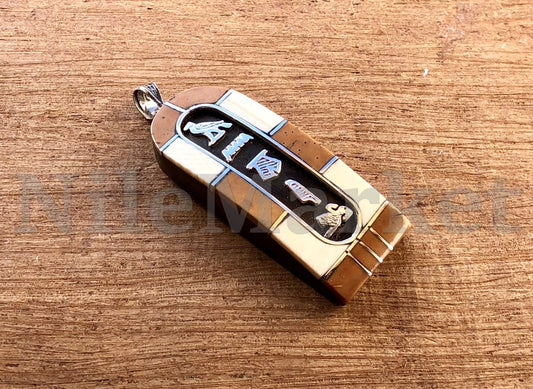 Egyptian Personalized Nameplate Inlaid Wide Sterling Silver Cartouche Pendant harm, WORLD WIDE Express Shipping