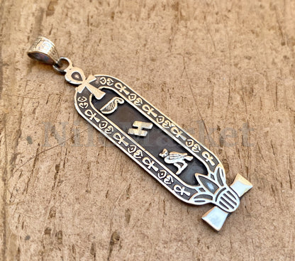 Customized Egyptian Personalized Nameplate Sterling Silver Ankh And Lotus Cartouche Charm pendant, WORLD WIDE Express Shipping