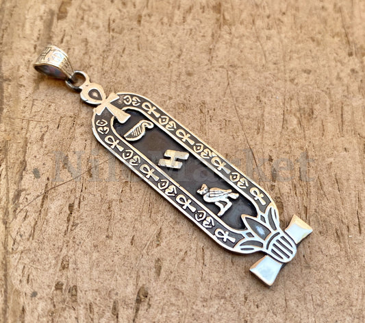 Customized Egyptian Personalized Nameplate Sterling Silver Ankh And Lotus Cartouche Charm pendant, WORLD WIDE Express Shipping