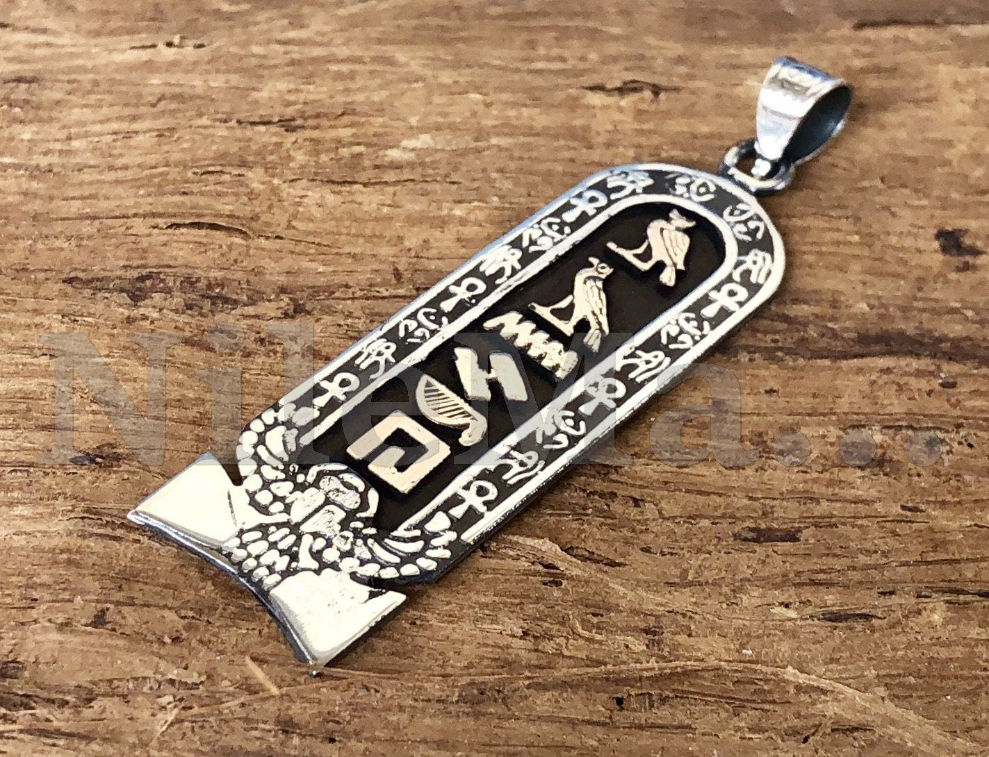 Egyptian Winged Scarab Sterling Silver Personalized Name Cartouche Pendant Charm Necklace ,WORLD WIDE Express Shipping ,