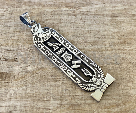 Get your name on Cartouche Egyptian Personalized Customized Ramses II & Winged Scarab Sterling Silver Customized Cartouche Charm Pendant