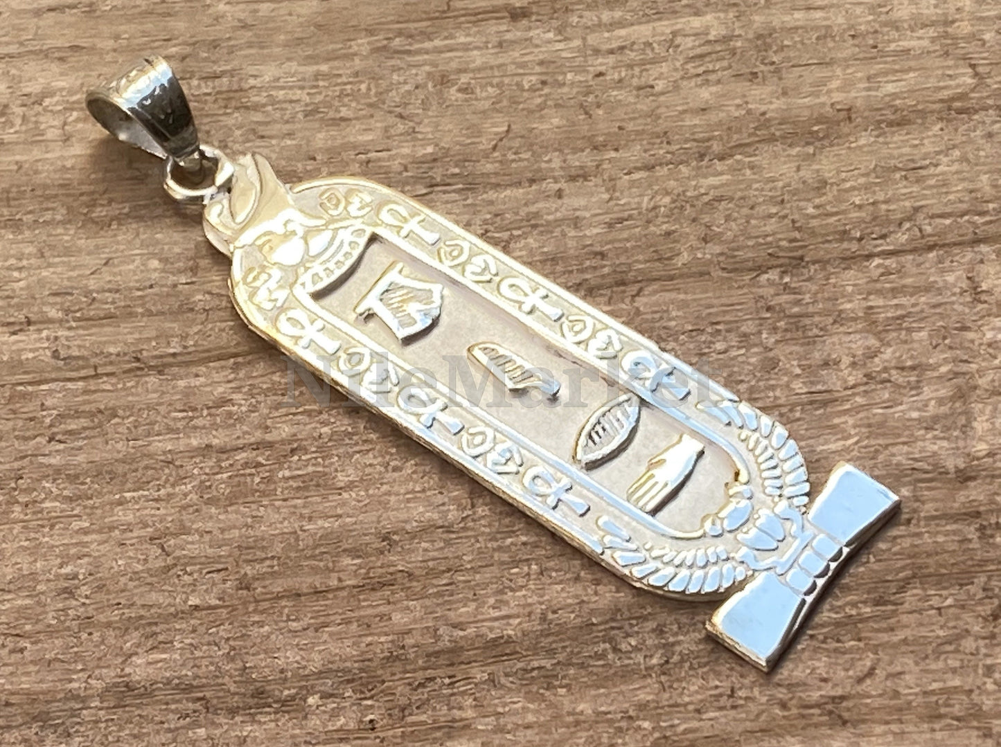 Get your name on Cartouche Egyptian Personalized Customized Ramses II & Winged Scarab Sterling Silver Customized Cartouche Charm Pendant