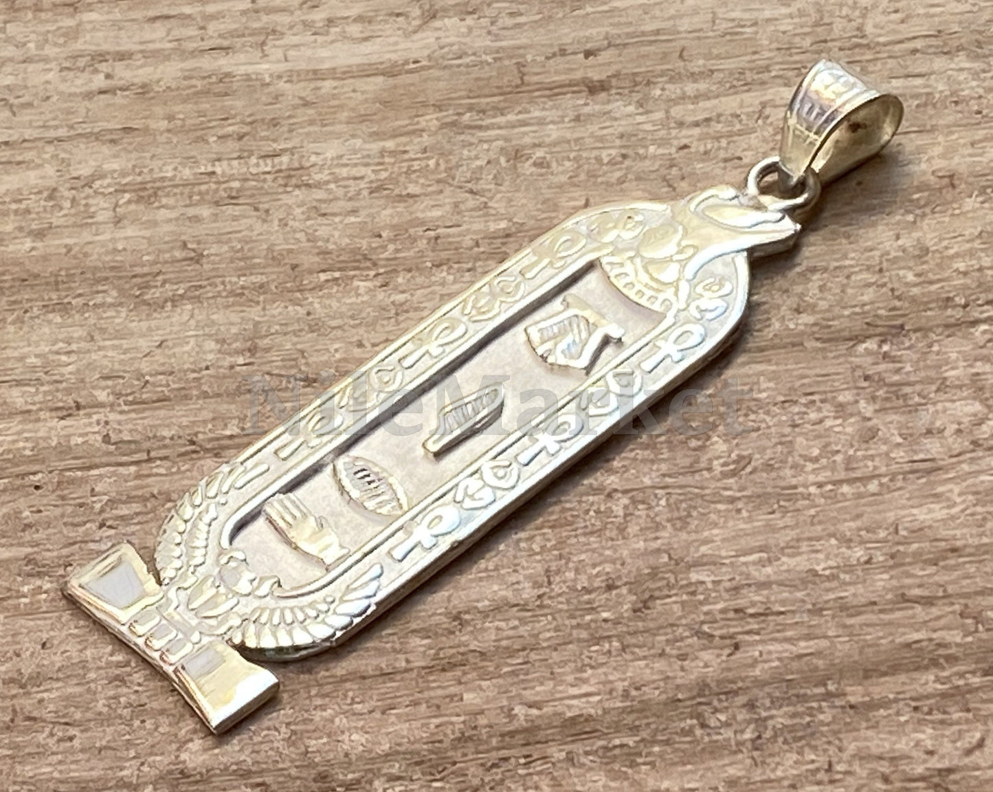 Get your name on Cartouche Egyptian Personalized Customized Ramses II & Winged Scarab Sterling Silver Customized Cartouche Charm Pendant