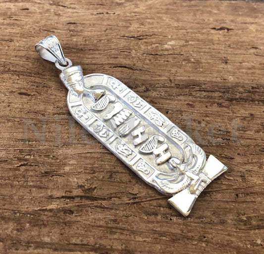 Egyptian Personalized Isis And Nefertiti Sterling Silver Nameplate Cartouche Pendant Necklace Charm WORLD WIDE Express Shipping