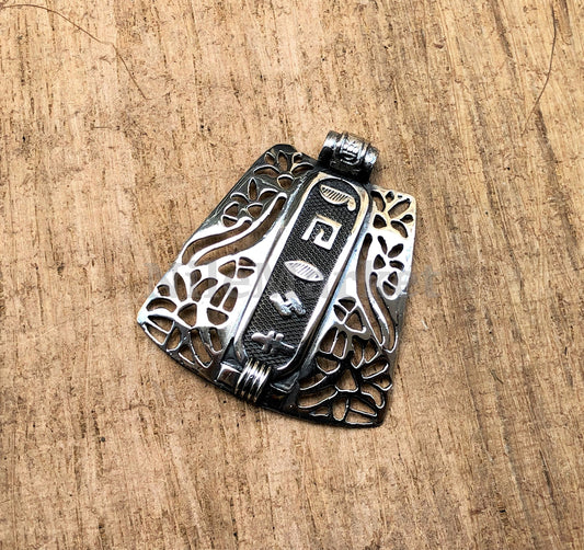 Egyptian Customized Wide Lotus And Scarab Sterling Silver Name Cartouche Charm, WORLD WIDE Express Shipping.