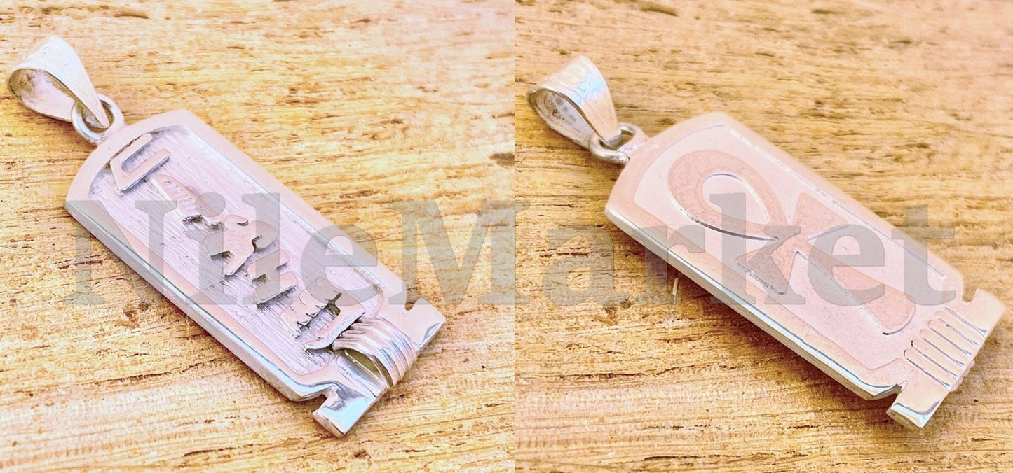 Egyptian Sterling Silver Ankh Cartouche Pendant, hieroglyph personalize - cartouche égyptienne or - personalize cartouche
