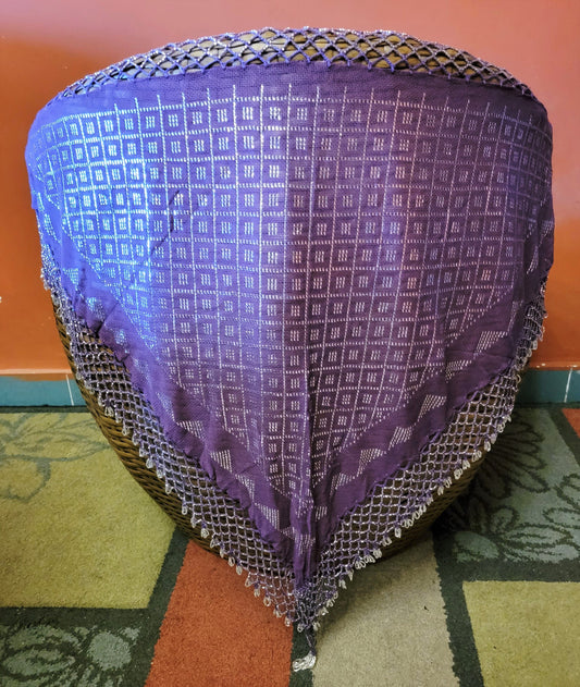 Amazing Egyptian Assiut Assuit Tulle Purple Silver  Belly Dance Triangular Hip Scarf Veil