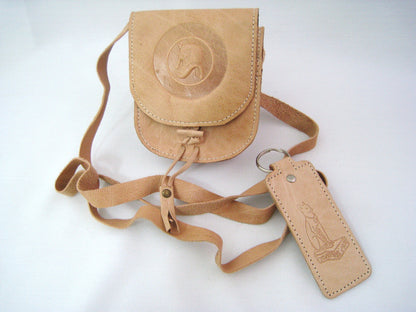 Egyptian Genuine Camel Leather Tutankhmun Cell Side Carry Case & Key Chain Set