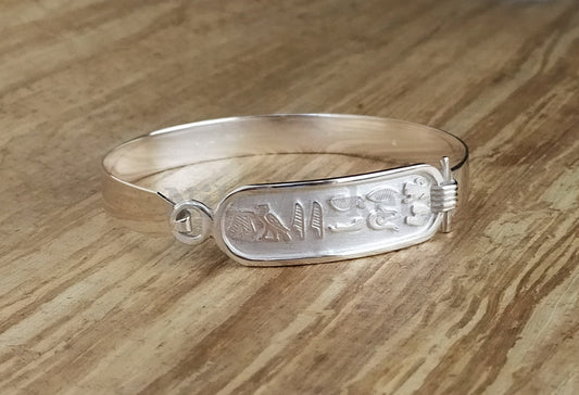Egyptian Wide Personalized Handmade Solid Silver Cartouche Bracelet , PUT YOUR NAME Up to  10 Characters