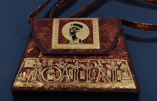 Big Egyptian Hand Made Genuine Leather Nefertiti Scene Genuine Leather Purse