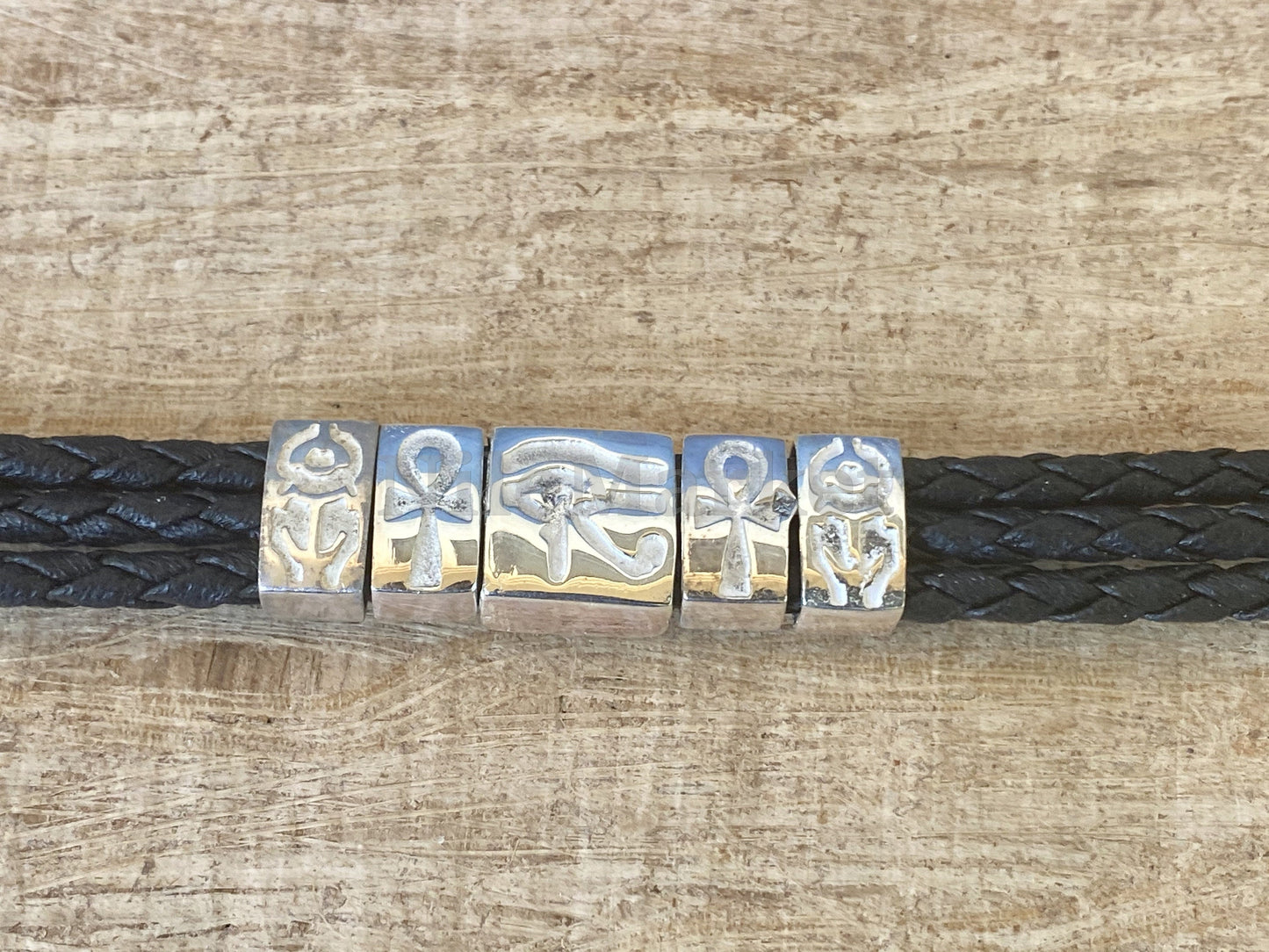 Egyptian Customized Personalized Sterling Silver ankh scarab eye of horus leather bracelet Gift for Her gifts for him, men's jewellery