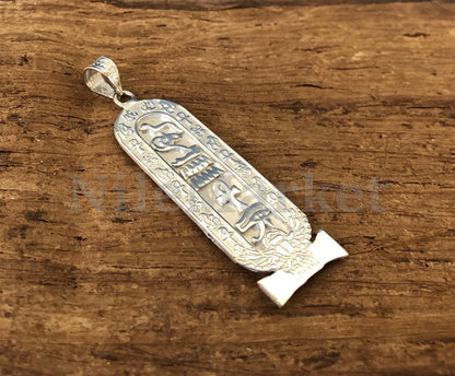 Egyptian Winged Scarab Sterling Silver Personalized Name Cartouche Pendant Charm Necklace ,WORLD WIDE Express Shipping ,