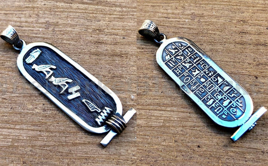 Egyptian Wide Sterling Silver Cartouche With Hieroglyphics On The Back Nameplate Pendant Your Name in Hieroglyphic Or English Or Arabic