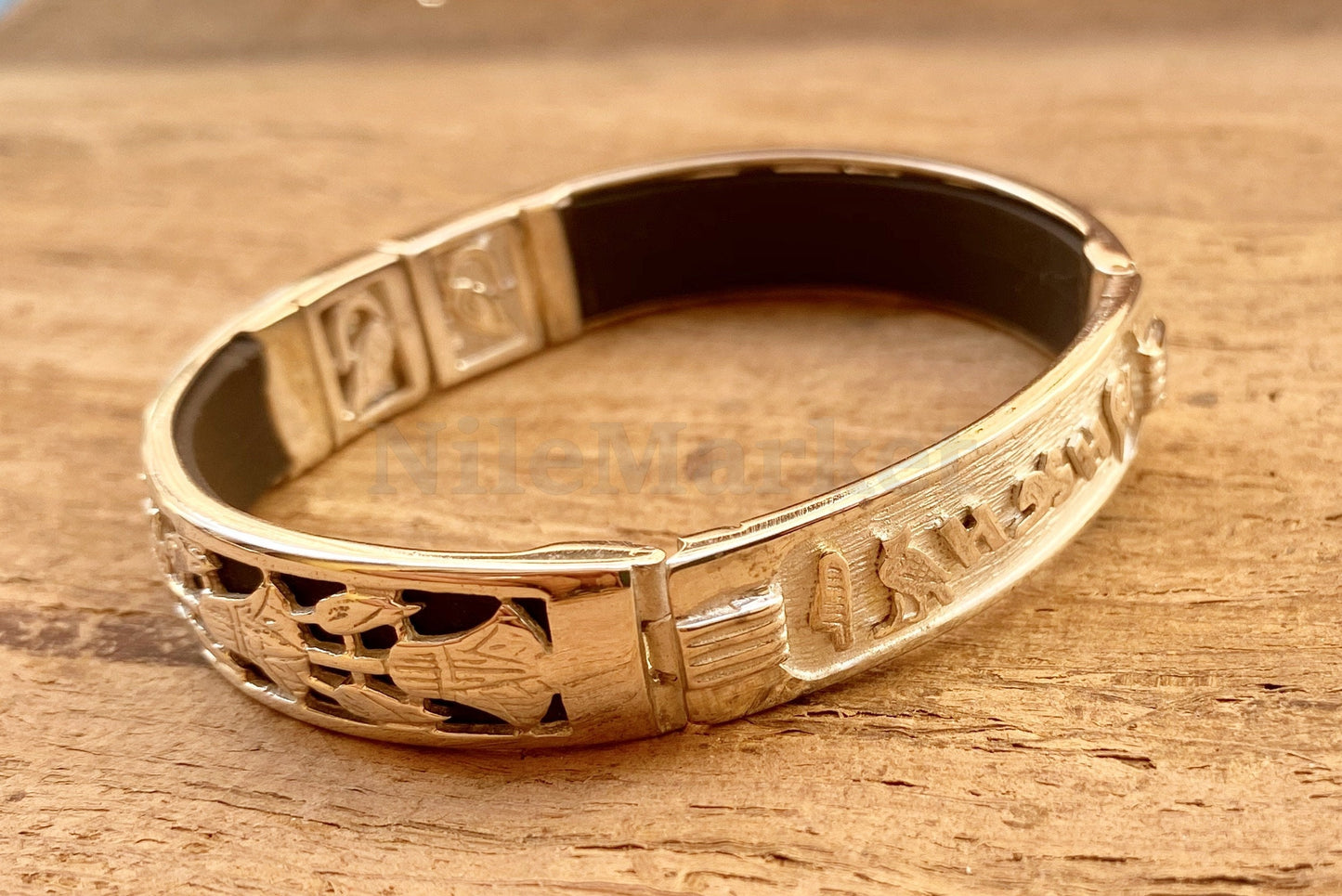 Egyptian Customized Sterling Silver Lotus Cartouche Cuff Bracelet Winged Scarab Lotus