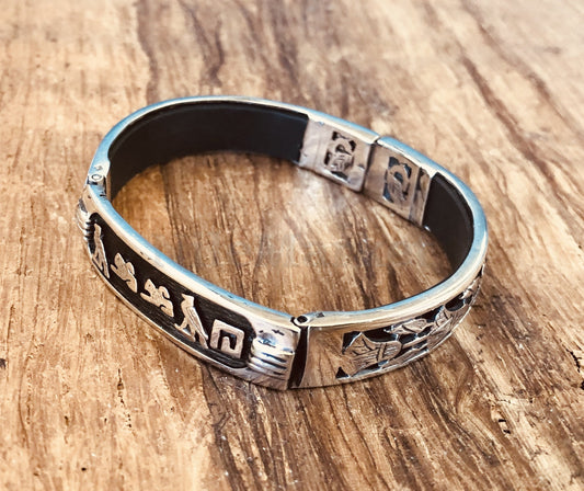Egyptian Customized Sterling Silver Lotus Cartouche Cuff Bracelet Winged Scarab Lotus