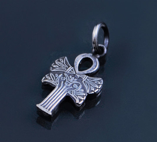 Egyptian Solid Silver Hallmarked Key Of Life Ankh Life Key Lotus Oxidized Pendant Charm
