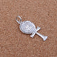 Shiny Egyptian Laser Cut Solid Sterling Silver Life Key Ankh With Scarab Pendant Charm