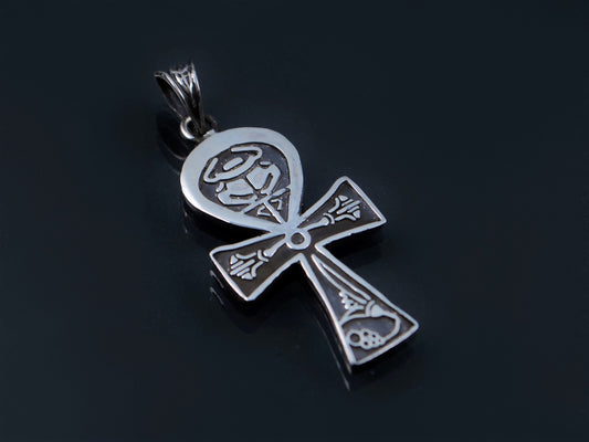 Lovely egyptian silver Ankh life key With Scarab Pendant Charm