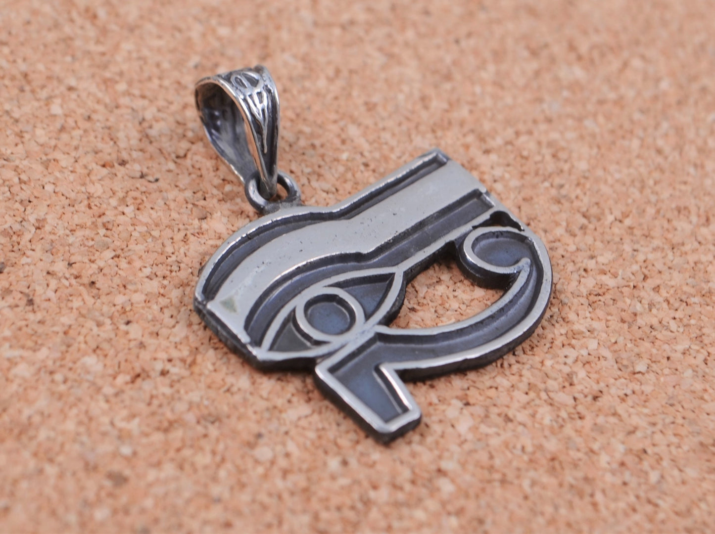 Egyptian Sterling Silver Detailed Oxidized Eye Of Horus Pendant Charm The Eye of Ra