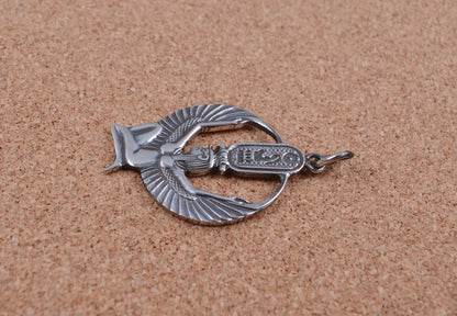 Egyptian Sterling Silver Open Work Oxidized Isis With Hieroglyphics Pendant Charm