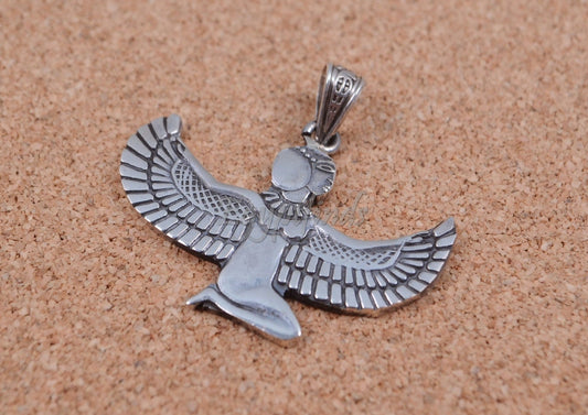 Egyptian Sterling Silver  Oxidized Isis With Hieroglyphics Pendant Charm