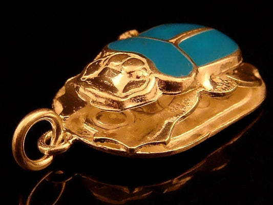 Large Egyptian Sterling Silver Turquoise Enamelled Scarab Luck Charm