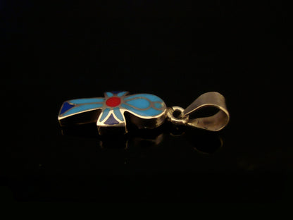 Egyptian Sterling Silver Inlaid Ankh life key Cross Charm Pendant