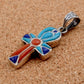 Amazing Egyptian Sterling Silver Raised Inlaid life key Cross Ankh Charm Pendant