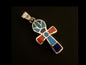 Egyptian Sterling Silver Inlaid life key Ankh Key of Life Pendant Charm With Lotus Inside