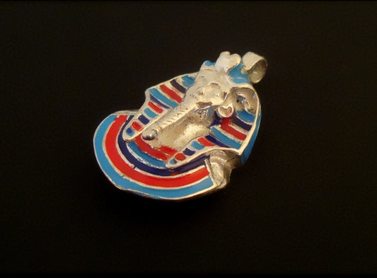 Egyptian Solid Sterling Silver Enameled Tutankhamun Tut Mask Charm Pendant Tutankhamun mask charm