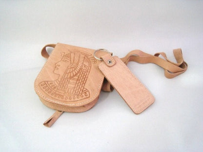 Egyptian Genuine Camel Leather Tutankhmun Cell Side Carry Case & Key Chain Set