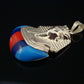 Egyptian Solid Sterling Silver Colored Inlaid Tutankhamun Tut Mummy Pendant