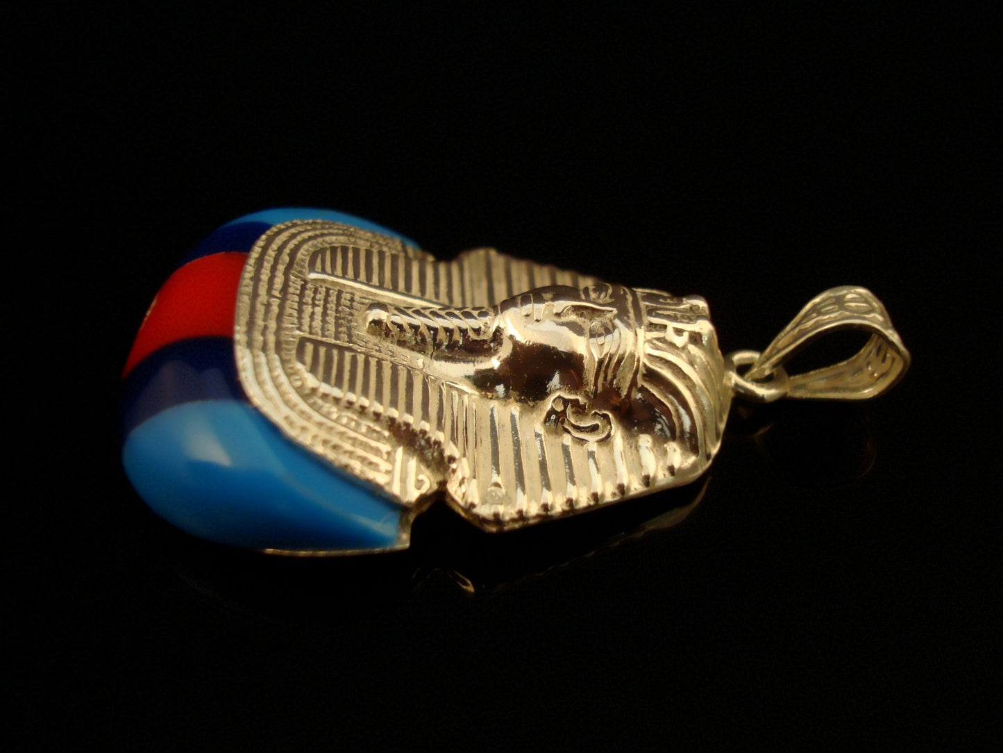 Egyptian Solid Sterling Silver Colored Inlaid Tutankhamun Tut Mummy Pendant