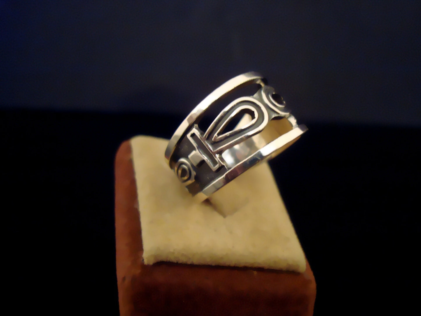 Egyptian Solid Sterling Silver Hallmarked Life Key Ankh And Lotus Ring