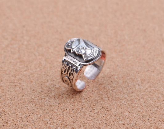 Egyptian Hand Made Solid Silver Ramses II With Ankh And Cobras Ring Unisex